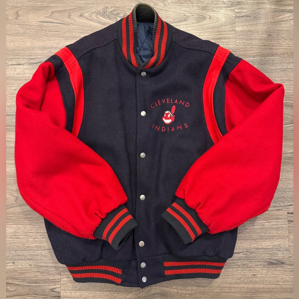 Vintage Cleveland Indians Wool Varsity Jacket Red/Blue Genuine Merchandise Large